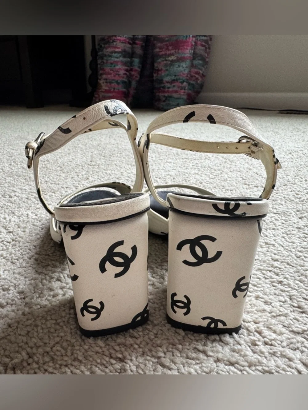 CHANEL 22SS Runway Style Printed CC Slingback Heeled Sandals, Size 37 - Picture 5 of 10
